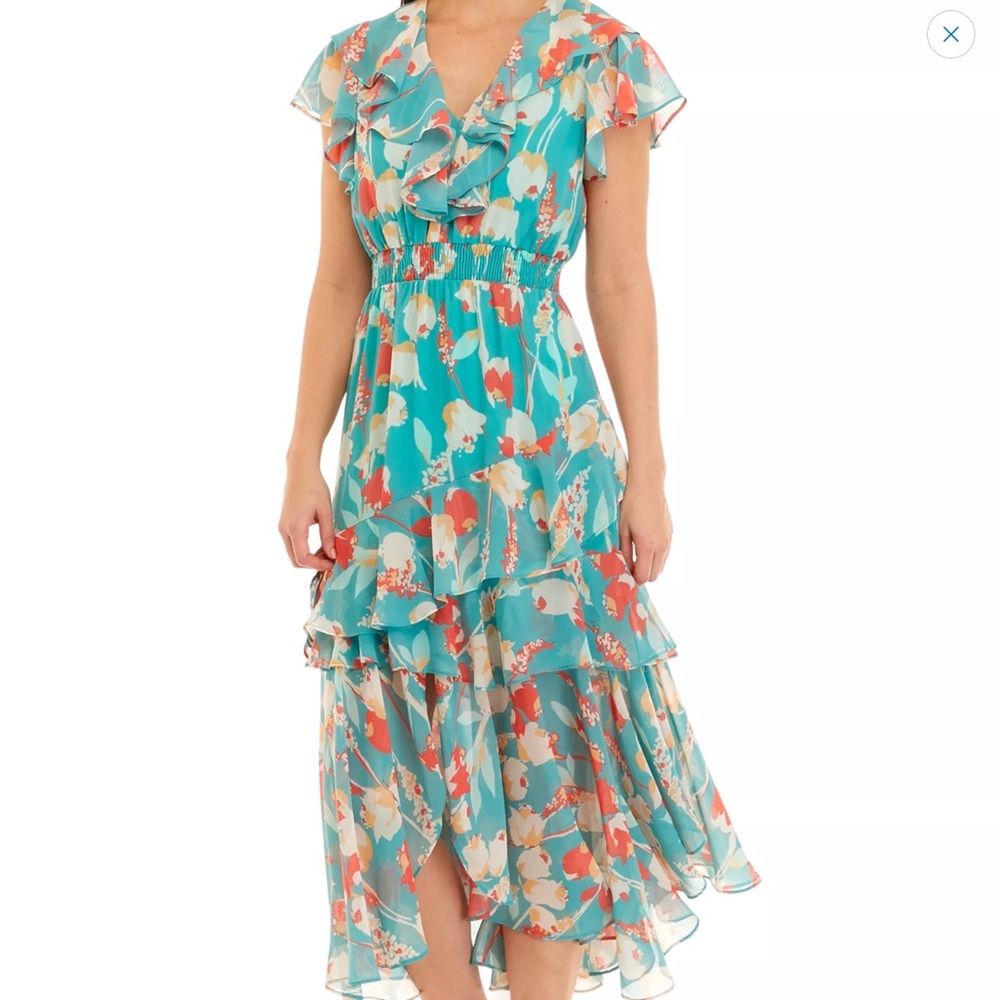 NWT Women's Short Sleeve Ruffle Floral Chiffon Fashion Dress Spring Tiffany